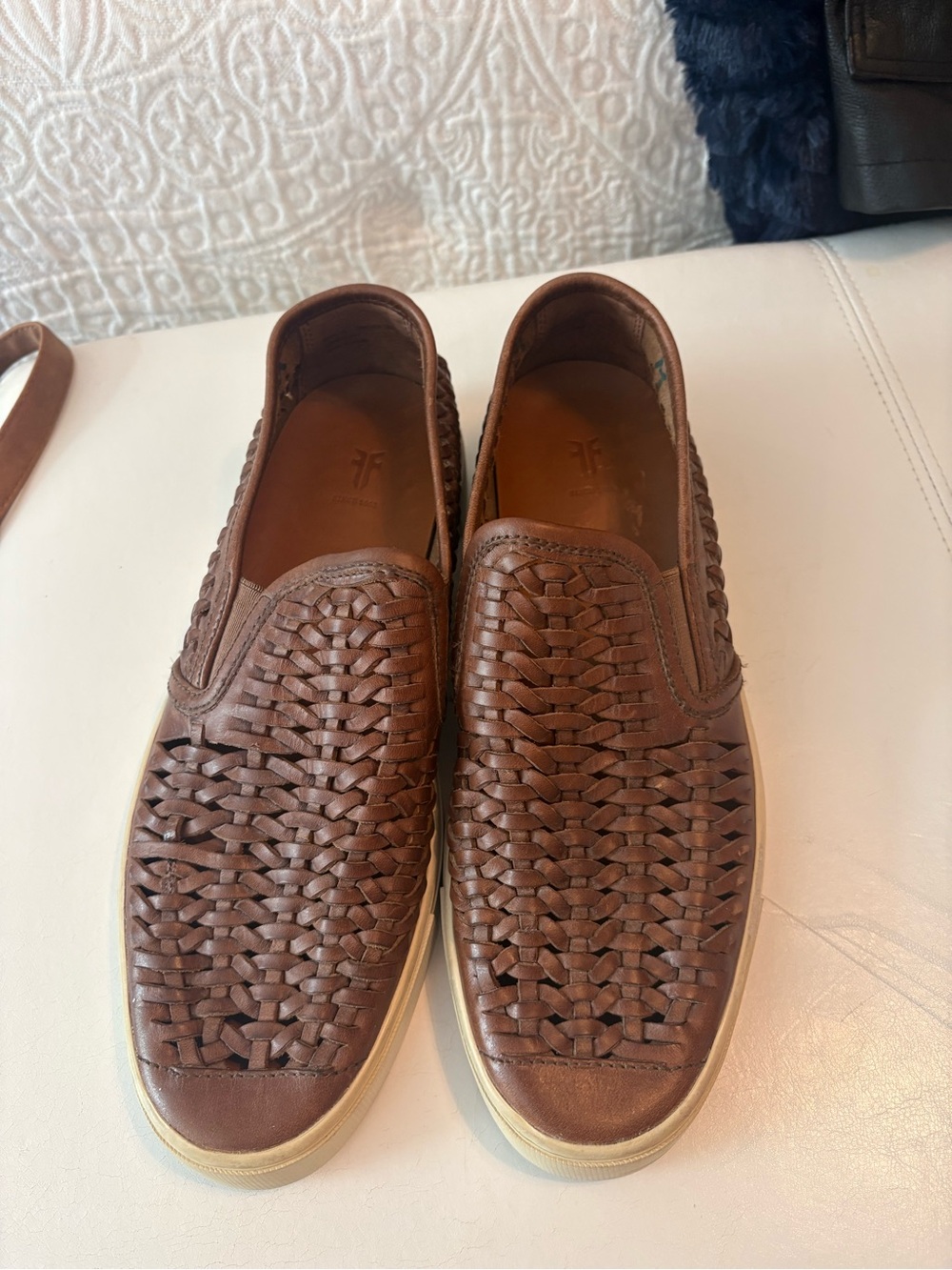 Frye Brown Woven Leather Slip-On Loafers